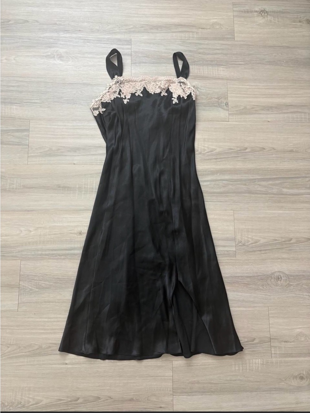 Black Slip Dress with Blush Lace Trim